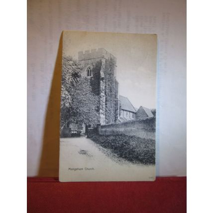 MONGEHAM CHURCH, KENT used antique postcard by J Davis 1904 pm =