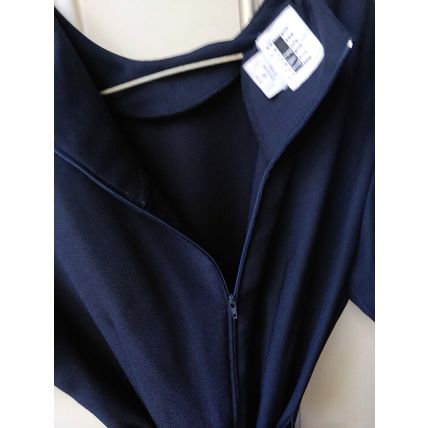 Vintage Leslie Fay Dresses Petite 8P Solid Navy Blue Belted 1980s Shoulder Pads