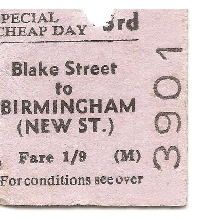 B.T.C. Edmondson Ticket - Blake Street to Birmingham New Street