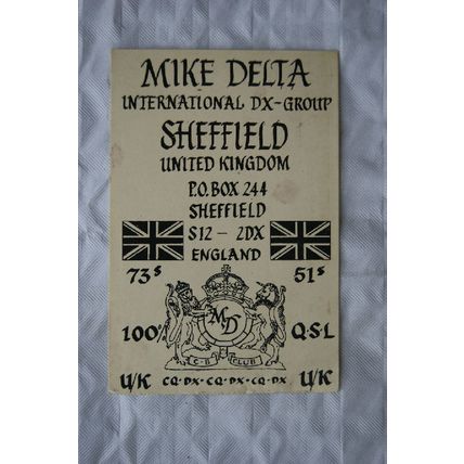 1987 QSL Card Mike Delta International DX Group, Sheffield