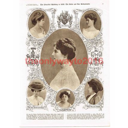 Churchill Wedding 1908, Bride & Bridesmaids, Book Illustration, 1954