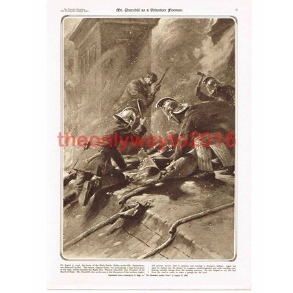 Sir Winston Churchill, Hero in 1908 Fire, Book Illustration, 1954