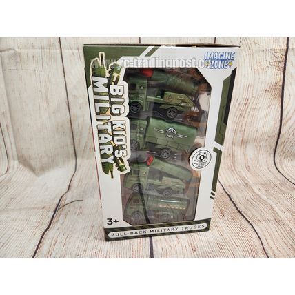 Big Kid's Pull Back Trucks Combo Pack (Sanitation, Military, Construc,FireTruck)