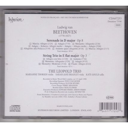 Beethoven : String Trio. Op 3. Serenade, Op 8. The Leopold Trio. CD Album
