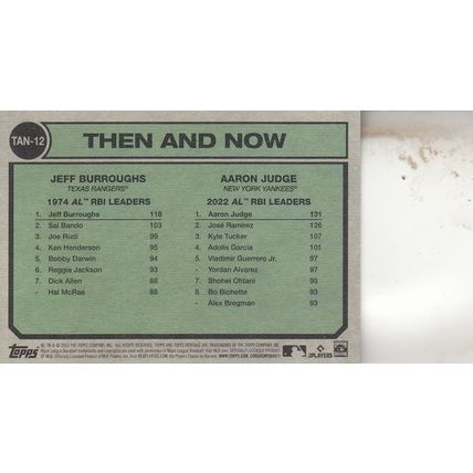 JEFF BURROUGHS & AARON JUDGE AUTO 2023 RANGERS & YANKEES STAR PLAYERS THEN & NOW