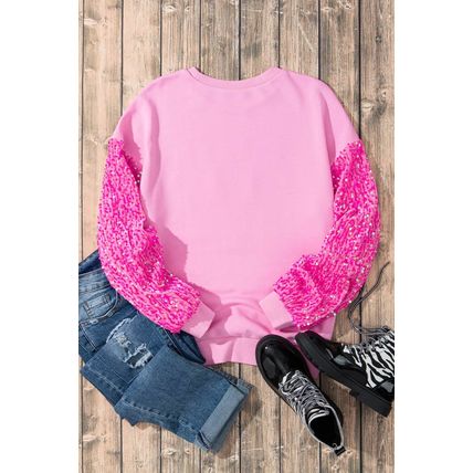 Pink Christmas Nutcracker Graphic Sequin Sleeve Sweatshirt