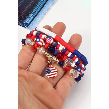 Fiery Red Flag Day Beaded Multilayered Bracelet