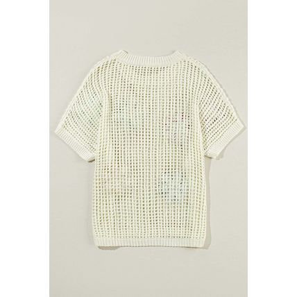 White Crochet Flower Hollow-out Sweater T Shirt