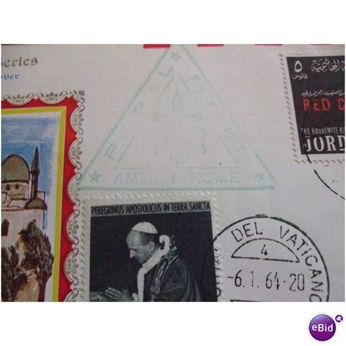 Jordan 1964 Red Cross Pope Paul VI Flight Cachet Cover Vatican City Amman-Rome