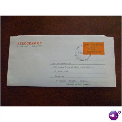Christmas Island Indian Ocean 1972 12c Aerogramme FDI postal stationery air mail