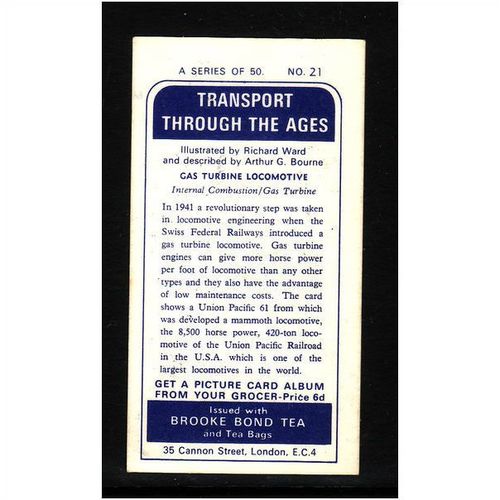 Brook Bond TRANSPORT THROUGH THE AGES No 21 GAS TURBINE LOCOMOTIVE Mint