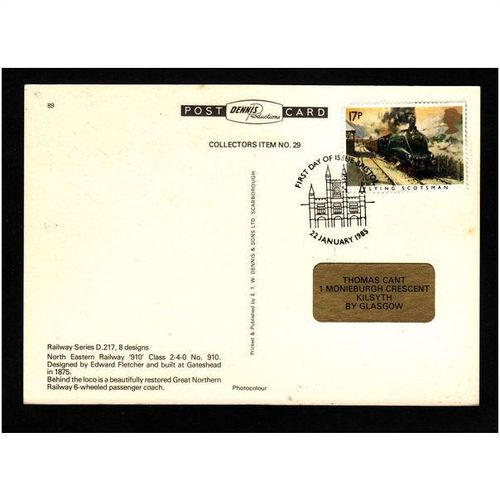 NORTH EASTERN RAILWAY "910" CARD No 29 STAMPED FDI USED