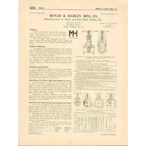 mcnab harlin mfg company 1916 brass iron body valves vintage catalog