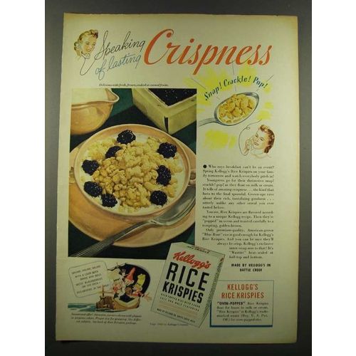 1940 Kellogg's Rice Krispies Cereal Ad - Crispness