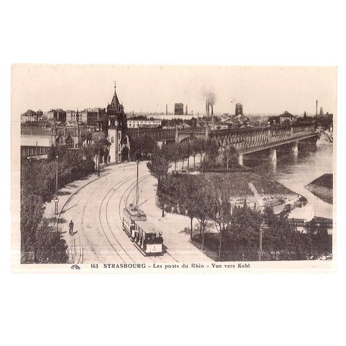 VUE VERS KEHL, PONTs du RHIN, STRASBOURG, FRANCE unused antique postcard