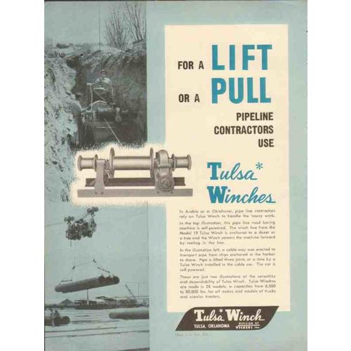 TULSA WINCH MFG COMPANY 1954 lift pull pipeline contractors vintage ad