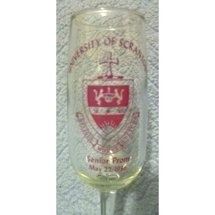 UNIVERSITY OF SCRANTON SENIOR PROM CHAMPAGNE FLUTE WINE GLASS 1986 SCHOOL SEAL