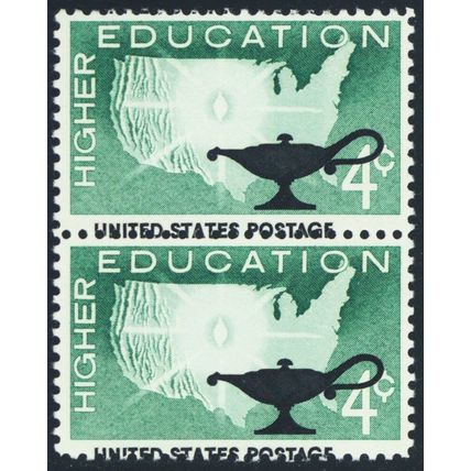 1206, Mint NH 4¢ Education BIG Black Color Shift ERROR Pair - Stuart Katz