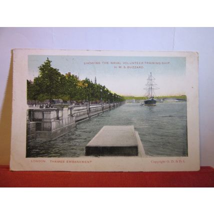 HMS Buzzard, THAMES EMBANKMENT, LONDON used antique postcard 1905 pm #