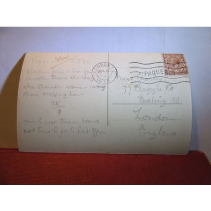 SALIENDO DEL MERCADO, VIGO, SPAIN used vintage postcard RP 1932 London pm =