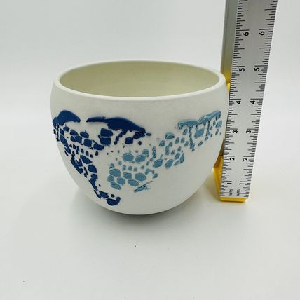 Danish Bowl Pottery Ceramic 1970s White Blue Collection Serveware