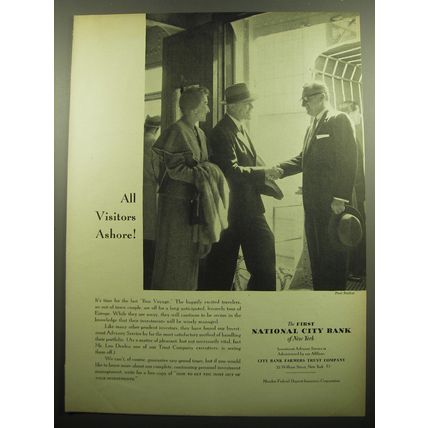 1957 First National City Bank of New York Ad - All visitors ashore