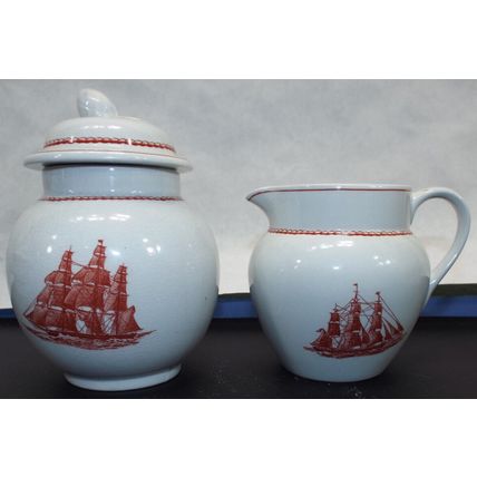 MINT Vintage Wedgwood Flying Cloud Red Creamer Sugar Bowl SET Young America 1853