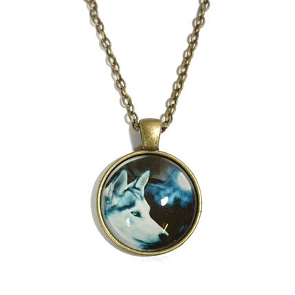 Cat Kitten Wolf Moonlight Wolves Sunset Bronze Silver Cabochon Pendant Necklace