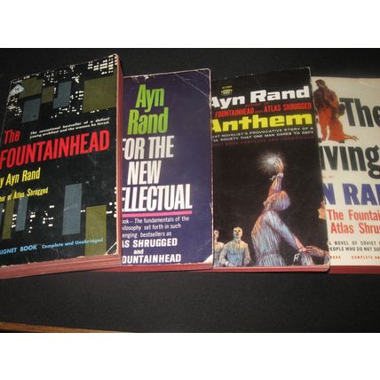 4 AYN RAND BOOKS Fountainhead, New Intellectual, Anthem, We the Living PB FR-GD