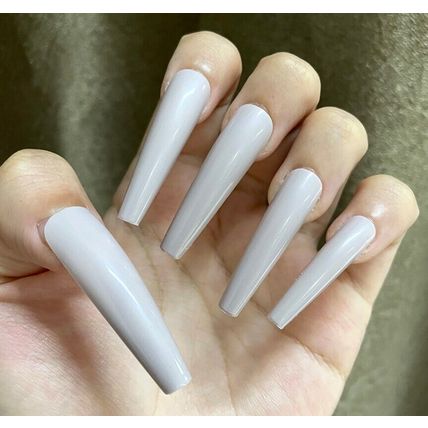 Extra Long Nails Nude Beige Press On Ballerina Full Cover Coffin Coloured XXL