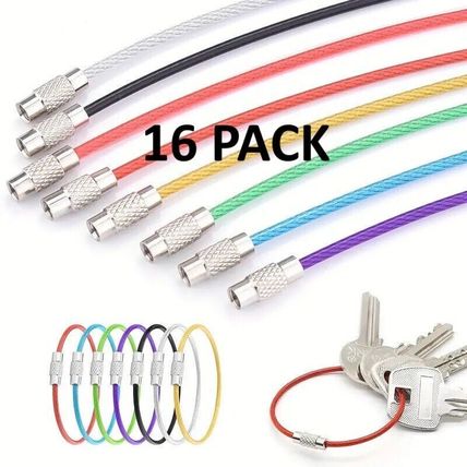 16 pcs Stainless Steel Screw Locking Wire Keychain Cable Keyrings Key Holders