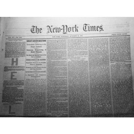 The New York Times, October 21, 1865 - Speeches at Cooper Union: Horace Greeley