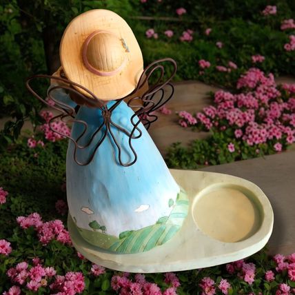Russ Berrie Country Gatherings Angel Figurine Candle Holder w Flowers No. 28488