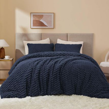 BEDELITE Fluffy King Size Comforter Set - Navy Blue Fleece Soft Comforter for Ki