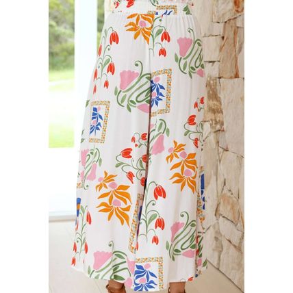 White Square Neck Tank and Wide Leg Pants Floral Set