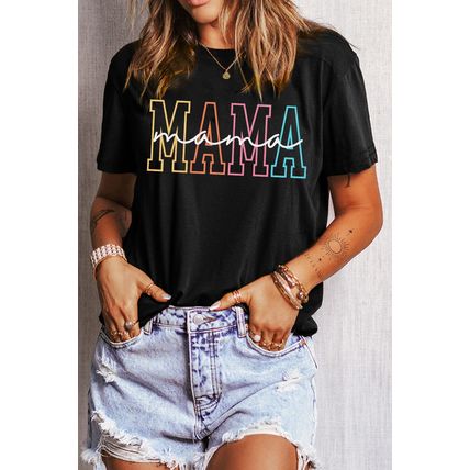 Black MAMA Crew Neck Graphic Tee