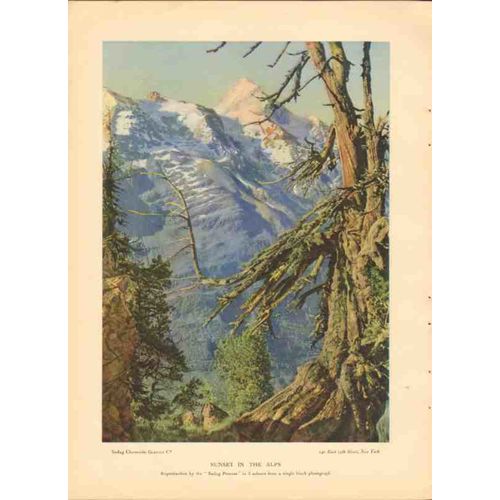 sadag chromatic gravure company 1926 sunset in the alps vintage print