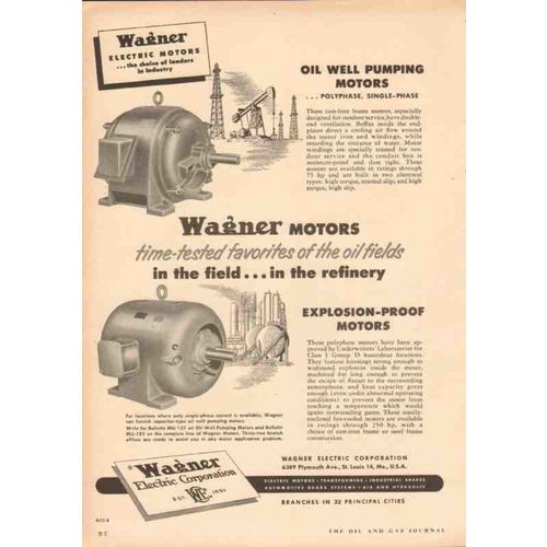 wagner electric corp 1953 explosion-proof pumping motors vintage ad
