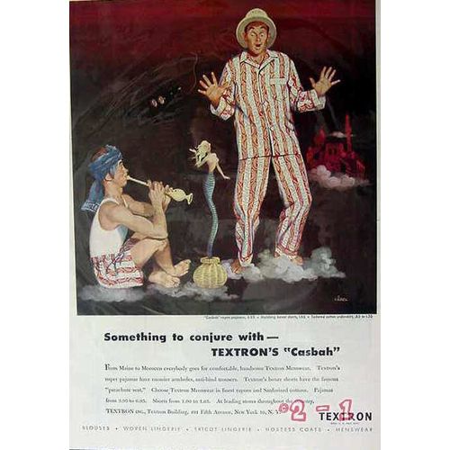 TEXTRON 1949 conjure with Casbah pajamas boxers art Siebel vintage ad