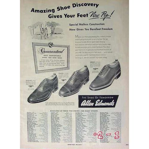 ALLEN EDMONDS 1949 shoe discovery gives feet new pep mens vintage ad