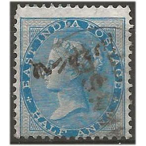 India 1865 SG54 1/2a Blue Wmk Elephants Head Fine Used . .. .