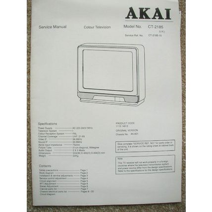 AKAI CT-2185 Original Service manual