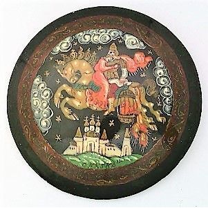 Black Lacquer Scenic Russian Artistic Pin Brooch