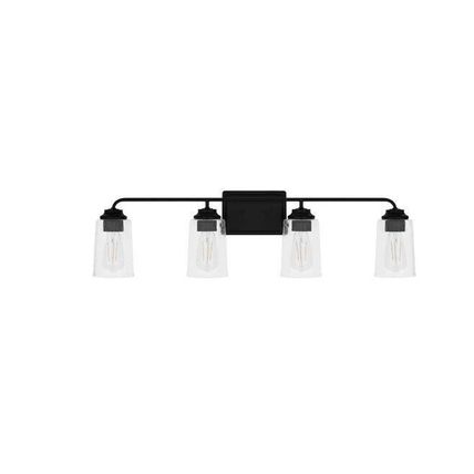 H B Evangeline 32.375" 4-Light Matte Black Vanity Light w/ Clear Seeded Glass