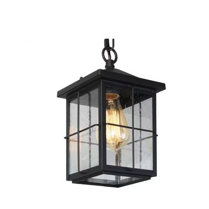 LNC Modern Farmhouse Black Outdoor Lantern 1-Light Pendant w/ Seeded Glass