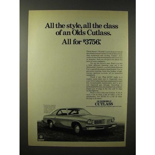 1975 Oldsmobile Cutlass Colonnade Hardtop Coupe Car Ad