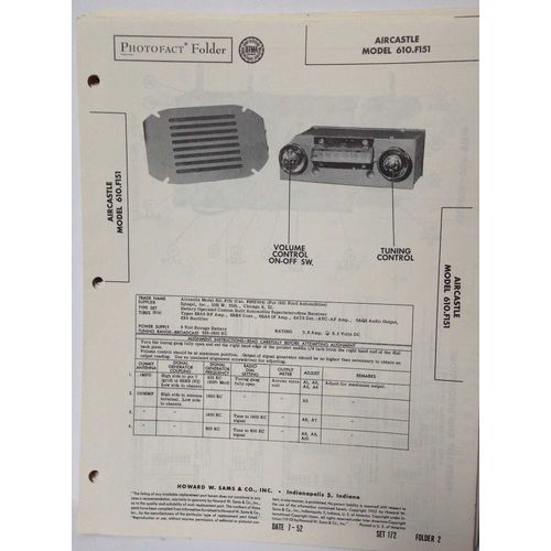 AIRCASTLE model 610.F151 AM car radio receiver Sams Photofact manual