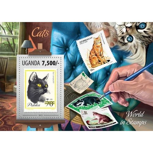 UGANDA 2013 SHEET MNH CATS CHATS KATZEN GATTI GATOS STAMPS ON STAMPS 1A