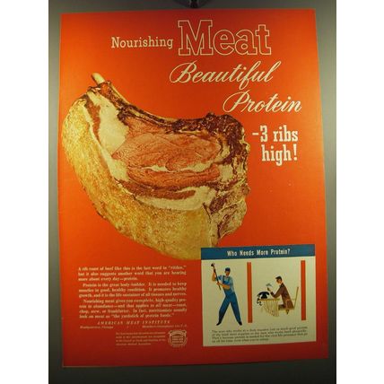 1950 American Meat Institute Ad - Nourishing Meat beautiful protein - 3 ribs