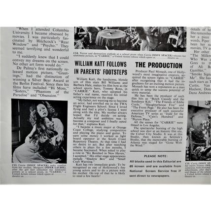 CARRIE (1976) vintage UK Pressbook ***Sissy Spacek, John Travolta***